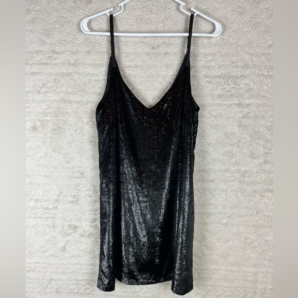MINKPINK Black Shimmer Liquid Velvet Slip Camisole Dress Sz XS Cocktail - Picture 1 of 16
